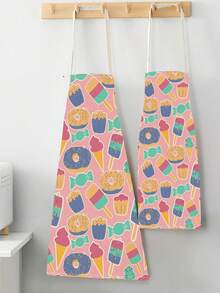 1pc Printed Linen Apron - Orange - View 4