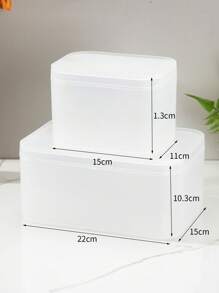 塑料日式透明化妝品盒帶蓋防塵密封可堆疊桌面小物整理收納盒 - 白色 - 查看 2