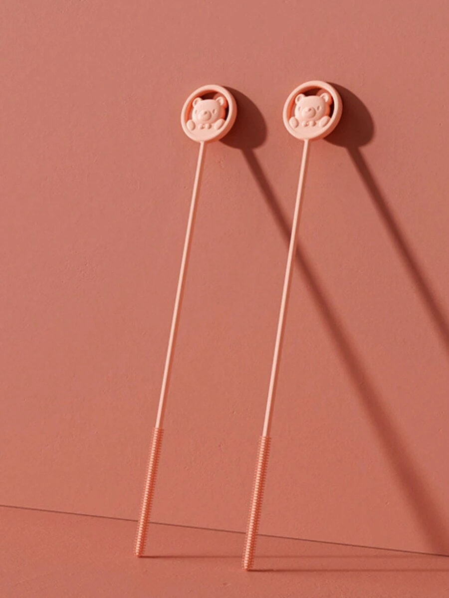 1入組卡通熊形矽膠吸管刷,帶有長柄的瓶子清潔劑,適用於小開口的吸管清潔套裝 - 粉色 - 查看 1