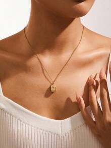 1pc Shapes Studio 18K Gold Plated Dainty Charm Necklace - Multicolor - View 7