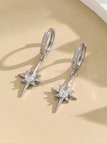 橢圓形鋯石八角星吊環耳環,復古風格帶備幸運的星形耳墜,適用於女性 - 六芒星耳環 - 查看 8