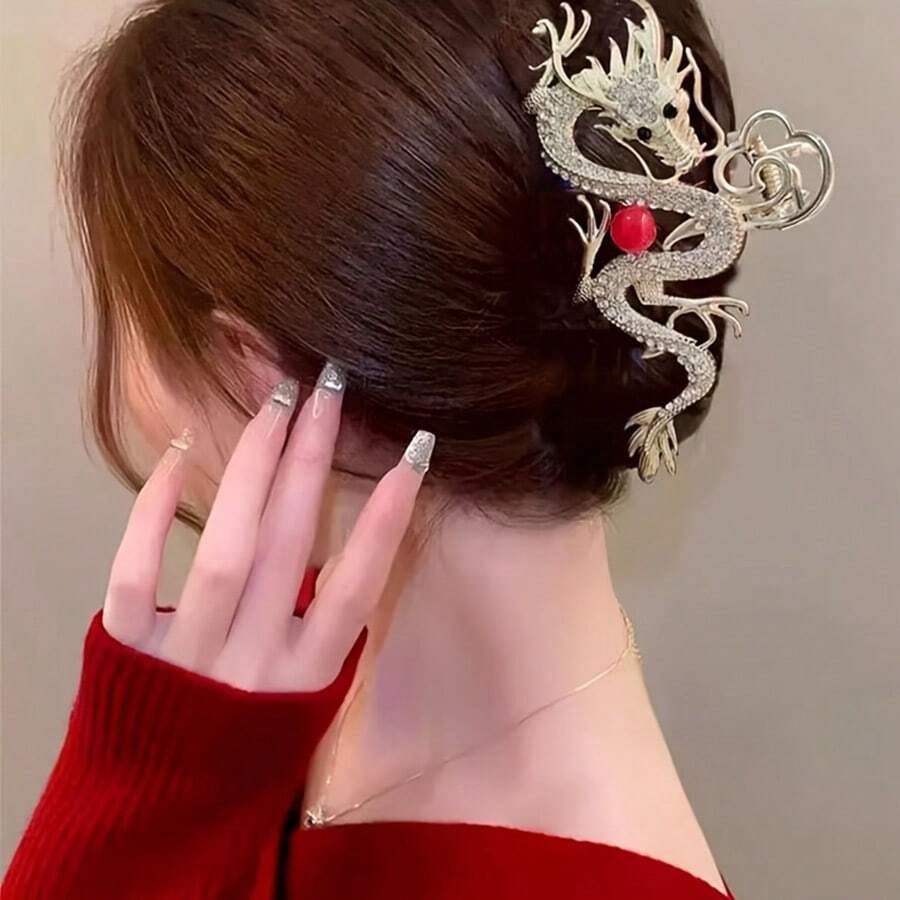 1pc Gold Premium Dragon Shaped Hair Clip For 2024 Year Of The Dragon