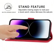 簡約線條圖案,磁翻蓋帶卡槽,錢包式手機殼,pu皮革,手腕掛繩,可兼容iphone手機,適用於iphone15/15plus/15pro/15promax,時尚、休閒、商務 - 紅色 - 查看 7