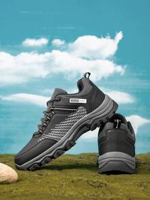 男士前綁帶黑色色塊防滑耐磨行山及跑步運動鞋,強力抓地力 - 黑色 - 查看 9