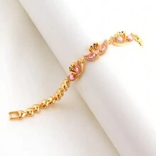 1入18k金鍍銅及鋯石鑲嵌愛鳥心形扣手鏈,情人節禮物 - 彩色 - 查看 3