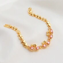 1入18k金鍍銅及鋯石鑲嵌愛鳥心形扣手鏈,情人節禮物 - 彩色 - 查看 2