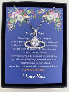 1入心形星球項鍊致我的侄女/我的幸運女兒/我的姐妹/我的媽媽,並附贈卡片和禮品盒,適用於生日或節日送禮 - 銀色 - 查看 1