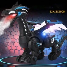 Electric Dinosaur Toy, Mechanical Simulated Animal That Can Walk, Spray Fire, Light Up & Make Sound, Intelligent Robotic Toy For Boys - Black - View 6