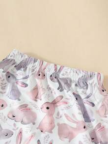 女嬰復活節兔印花連體衣和短褲時尚套裝 - 白色 - 查看 7