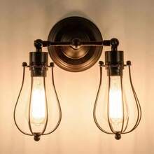 1入裝工業復古牆燈,帶有2個燈座,可調節的鐵籠插座,舊金屬燈具,適用於臥室和庭院,黑色（不包括燈泡） - 黑色 - 查看 6