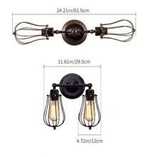 1入裝工業復古牆燈,帶有2個燈座,可調節的鐵籠插座,舊金屬燈具,適用於臥室和庭院,黑色（不包括燈泡） - 黑色 - 查看 5