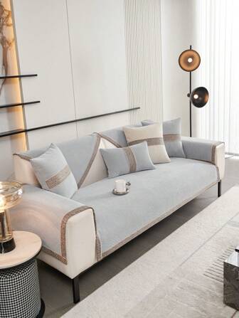 1片純色絨面通用沙發靠墊套,簡約紋理防滑寵物護理沙發墊,家居裝飾