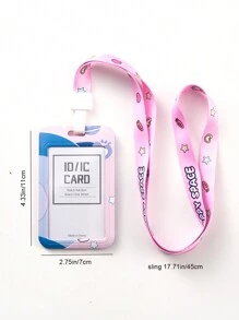 Cute Cartoon Space Bear Id Card Holder For Campus Id Card Meal Card Access Card Employee Card Halter Neck Strap School Stuff - Pink - View 2