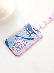 Cute Cartoon Space Bear Id Card Holder For Campus Id Card Meal Card Access Card Employee Card Halter Neck Strap School Stuff - Pink - View 3
