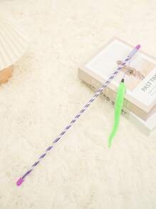 1pc Random Color Cat Toy Plush Stick Bell Or Three Striped Toy Or Caterpillar Teaser Interactive Toy For Pets - Multicolor - View 6