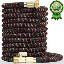 升級版25英尺可伸縮花園水管,25英尺防漏輕量花園用水管,額外強度耐用園藝彈性水管,擴展花園水管 - 黑橙色 - 查看 1