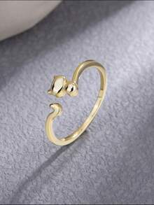 Stylever 1個可愛的小貓調節開口環女士珠寶製品銀製925純銀細緻貓咪平口手鐲指環,適合可愛女孩的精美珠寶禮物日常裝飾 - 金色 - 查看 1