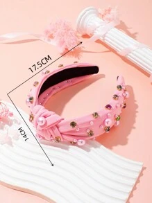 1入時尚新式珍珠與鑽石扭結頭帶,適用於女孩 - 粉色 - 查看 2