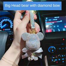 Creative Handmade Alphabet & Diamond Decor Teddy Bear Keychain With Bowknot, Fashion Cartoon & Lovely Keyring Charm For Car, Backpack, Female Gift Bag Accessory - Silver - View 2