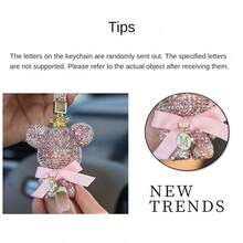 Creative Handmade Alphabet & Diamond Decor Teddy Bear Keychain With Bowknot, Fashion Cartoon & Lovely Keyring Charm For Car, Backpack, Female Gift Bag Accessory - Silver - View 7