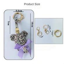 Creative Handmade Alphabet & Diamond Decor Teddy Bear Keychain With Bowknot, Fashion Cartoon & Lovely Keyring Charm For Car, Backpack, Female Gift Bag Accessory - Silver - View 6