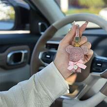 Creative Handmade Alphabet & Diamond Decor Teddy Bear Keychain With Bowknot, Fashion Cartoon & Lovely Keyring Charm For Car, Backpack, Female Gift Bag Accessory - Silver - View 5