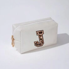 Simple Style Letter Embroidery Makeup Bag Waterproof Cosmetic Bag Travel Portable Storage Small Toiletry Bag Letter Printing Make Up Bag Valentine'S Day Gift PU Leather - Beige - View 20