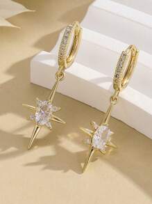 橢圓形鋯石八角星吊環耳環,復古風格帶備幸運的星形耳墜,適用於女性 - 六芒星耳環 - 查看 9