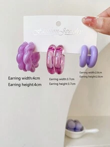 1套/3對經典方格設計創意耳環,多種顏色可供日常配戴 - 彩色 - 查看 23