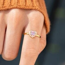 1枚時尚s925純銀粉藍鑽石環氧樹脂心形戒指,適合日常佩戴 - 金色[藍鑽] - 查看 4