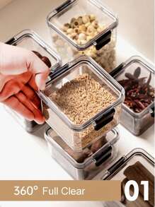 1pc Airtight Kitchen Container Rice Oats Storage Box Ingredients Snacks Refrigerator, Transparent PP Jar Cake Box Mousse & Layered Pastry Packaging Box, Reusable Seal For Cheese & Desserts Cooking Jars For Storing ,  Plastic Containers For Sugar, Flour, Grains. - Black - View 5