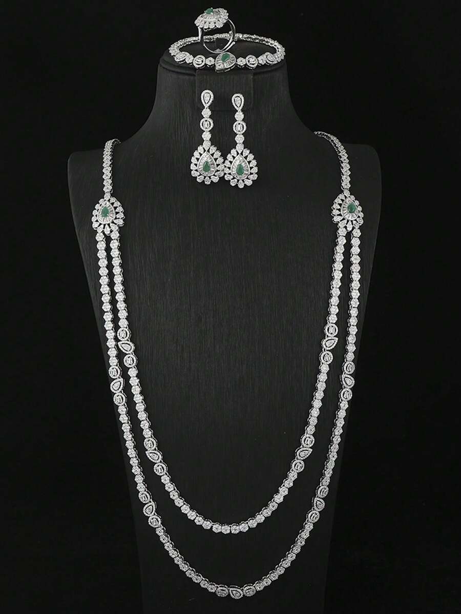 1 Set de joyería verde que incluye collar, aretes, anillo y pulsera