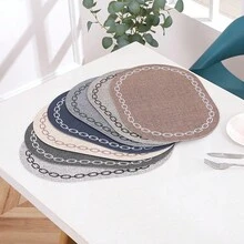 1片淺灰色橢圓形鎖鏈印紋紋理皮桌墊,防水、防油、不可水洗、耐熱,北歐西部風格桌墊,皮革雙面圓盤墊 - 淺灰色 - 查看 3