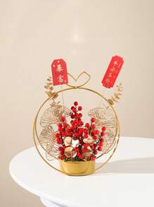 Chinese New Year Decorations Red Pulp And Fortune Fruit Simulated Flowers Artificial Flowers Living Room Desktop Decoration Spring Festival Hifts Festive Flowers Basket  Ornaments - Gold - View 1