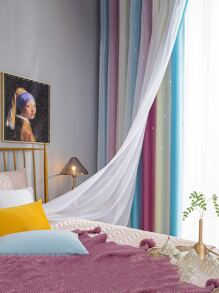2pc Star Curtains,Bedroom Curtains With 2 Panels Colorful Double Layer Draperie Gradient Rainbow Blackout Curtains Bedroom Living Room Darkening Striped Double Layer Star Cut Home Decor Window Curtains With Gradient Eyelets, Anti-Cold, Blackout Star Curtains For Living Room, Decoration, Soundproofing, Thermal Insulation (100x130cm) - 紫色的 - 查看 7