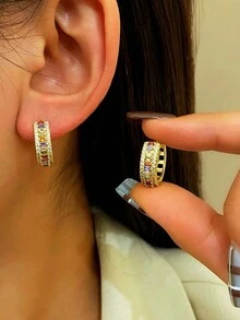 2 件彩虹彩色环状耳环女式立方镀金耳环新娘婚礼珠宝礼物送给女友妻子情侣情人节配饰 - 金色 - 查看 2