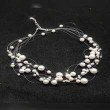 珍珠項鍊甜美編織多層鎖骨鏈配件,萬能配飾頸部珠寶 - 白色 - 查看 2