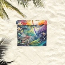 1pc Colorful Dragonfly Cartoon Pattern Fiber Print Beach Towel For Both Men And Women Outdoor Use - Multicolor - View 4