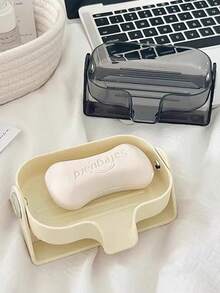 1pc Soap Box Wall Mounted Storage Rack High-End Drainer Container, Non-Punch Soap Holder Organizer - White - View 4