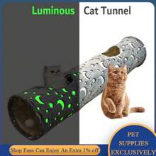 1pc Foldable Plush Cat Tunnel Tent, Night Glowing Cat Toy, Suitable For Indoor Play For Cats And Small-Medium Dogs - Grey - View 2