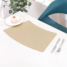 1pc Gold Nordic Style Leather Fan-Shaped Placemat With Golden Edge, Waterproof, Oil-Resistant, Heat-Insulating, Easy-To-Clean, Creative Table Mat For Western Food, Double-Sided Leather-Wire Mesh Dish Mat - Gold - View 1