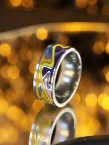 1pc Fashionable Simplicity Painted Stainless Steel Ring For Women, Couples, Valentine's Day Gift - A - View 19