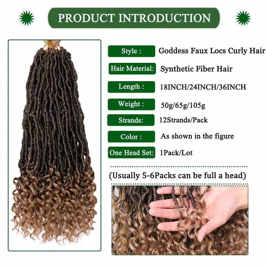 36 英寸全新黑色和金色女神仿辫子钩针编织发带卷发尾，1 包柔软辫子钩针编织发天然合成嬉皮辫编织发女士接发 - 彩色 - 查看 1