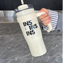 1200 毫升/40 盎司不銹鋼水杯帶手柄、吸管、防漏蓋、防塵蓋、矽膠手柄、絕緣、可重複使用水瓶,適合旅行、露營、汽車、防溢杯 - 大容量搖搖杯 - 查看 7