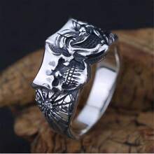 1pc New Arrival Double Sided Good & Evil Joker Ring In Thai Silver Men's Retro Gothic Handmade Open Ring Suitable For Daily Wear - One Piece New Double-sided Good and Evil Clown Ring - View 2