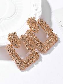 1pair Personalized Geometric Asymmetric Shaped Zinc Alloy Earrings - Gold - View 2
