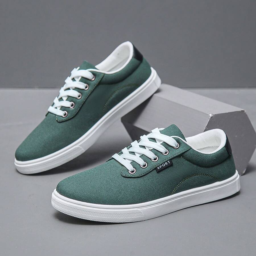 男士時尚簡約舒適帆布休閒運動鞋,防滑,全季節,適用於學生的多功能休閒和運動鞋 - 軍綠色 - 查看 1