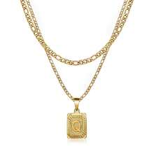 2PCS Gold Layered Necklace Set For Women Girls Dainty Choker Gold Filled Stainless Steel Figaro Chain Layering Necklaces Jewelry Gifts Square Pendant Letter A-Z - Gold - View 14