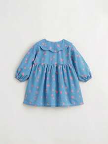 MARC&JANIE 女孩甜美可愛的櫻花蕾絲領長袖牛仔裙，適合春季