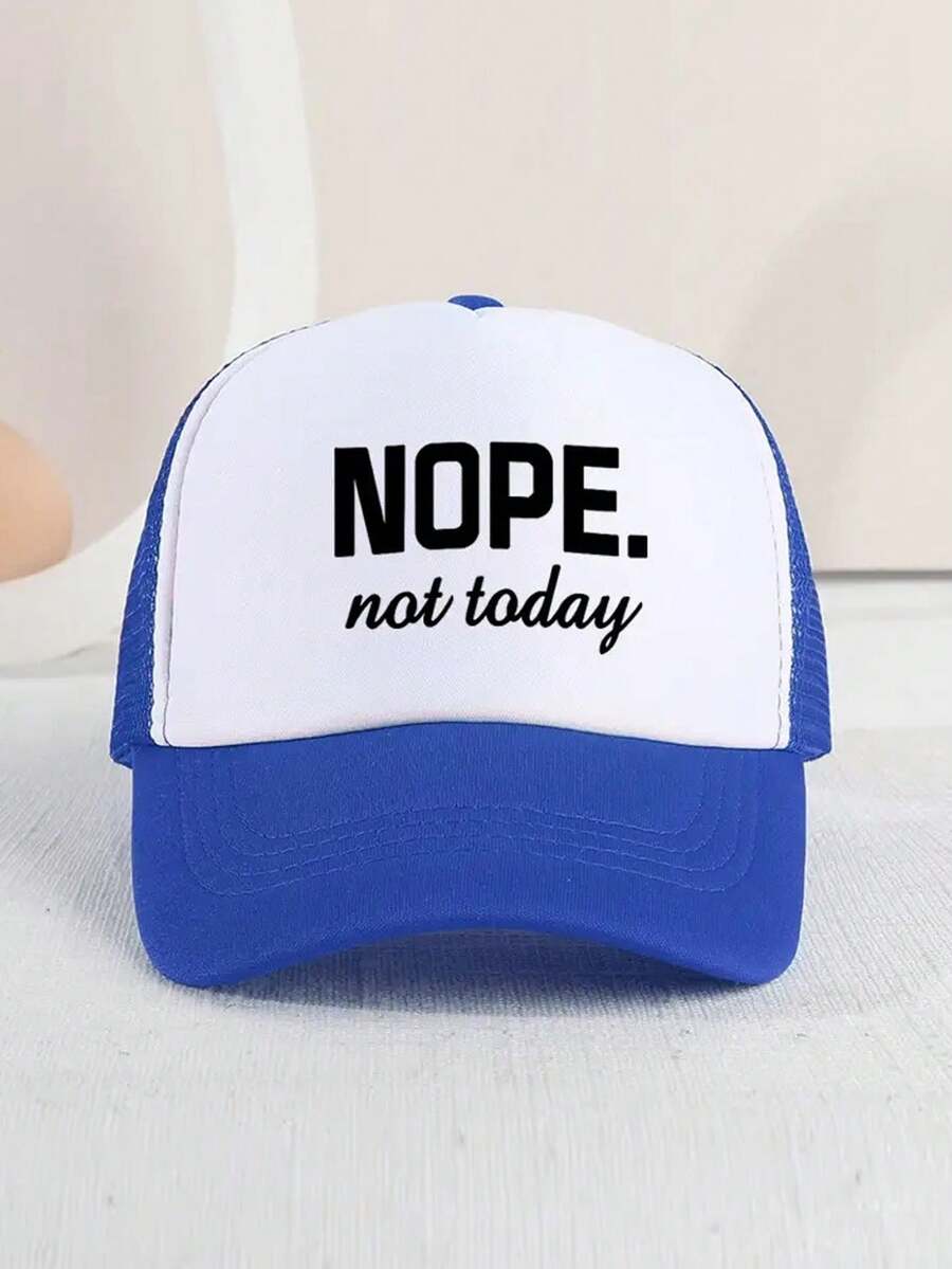 1pc Children's Sunshade Breathable Casual Baseball Cap With Mesh Print NOPE For Outdoor Activity - Blue and White - View 1